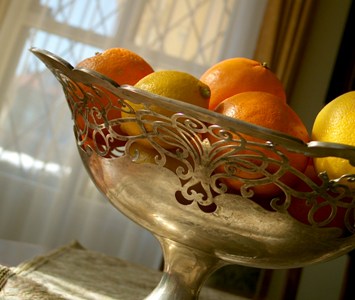 This photo of oranges in a lovely old reticulated silverplate fruit bowl was taken by Daniel Vattay of Budapest, Hungary.